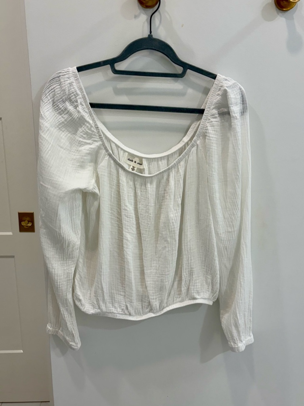 J Crew White Peasant Blouse - Cropped Long Sleeve
